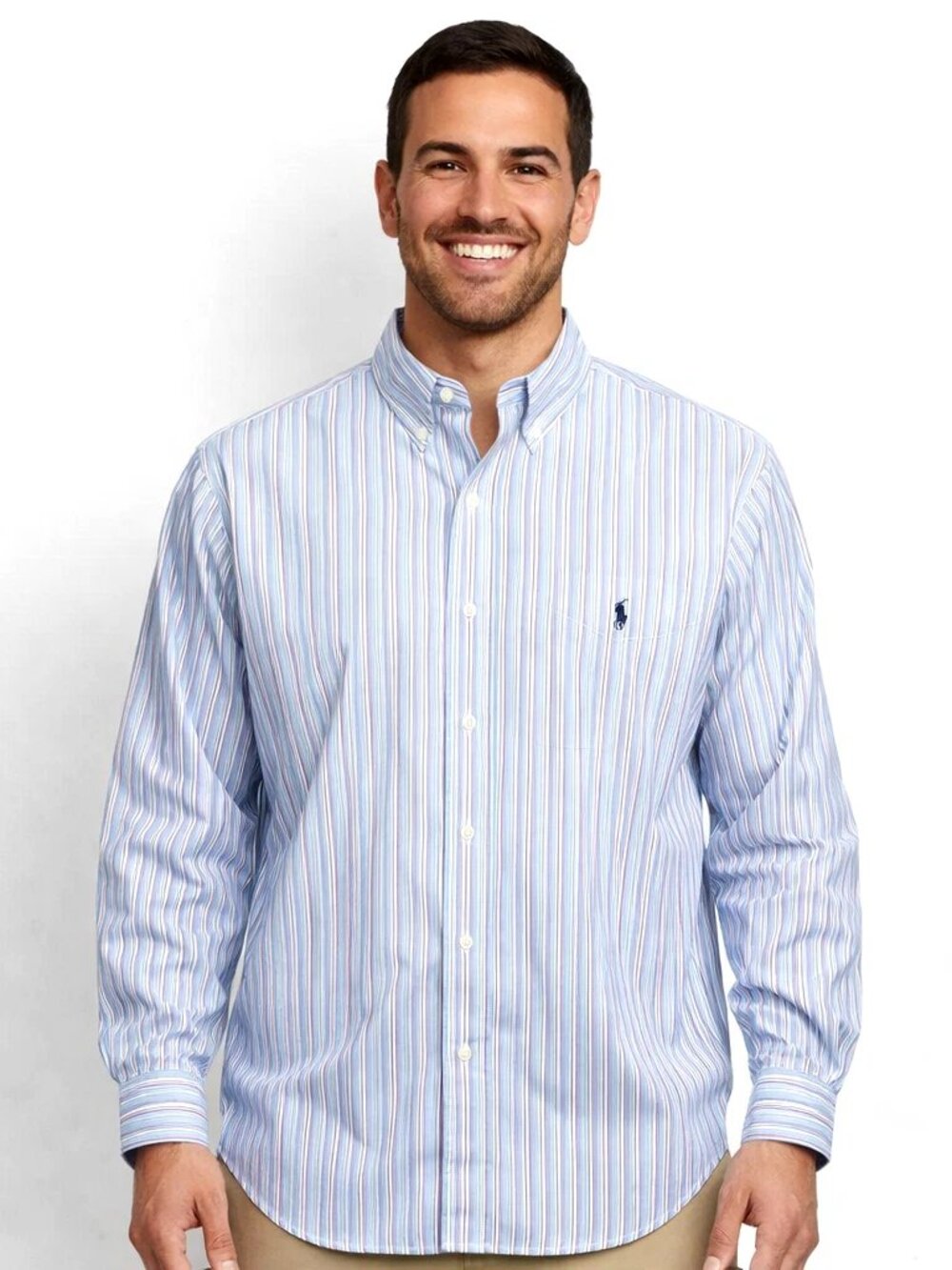 Ralph Lauren Yarmouth White Blue Red Striped Shirt 16.5/34 Americana Old Money